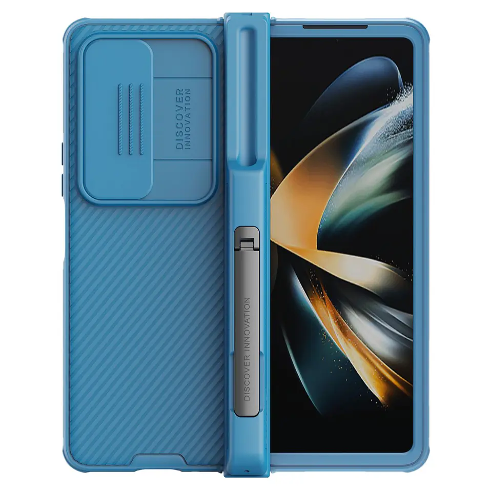 ⁨Nillkin CamShield Pro Case (suit) etui Samsung Galaxy Z Fold 4 pokrowiec z osłoną na aparat podstawka niebieskie⁩ w sklepie Wasserman.eu