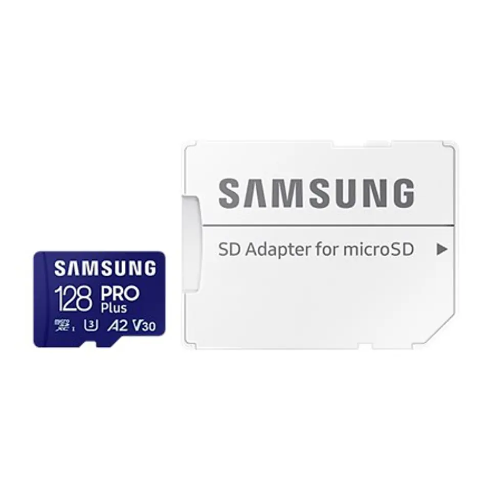 ⁨Karta Samsung MicroSD z adapterem SD PRO Plus 128 GB, karta pamięci microSDXC, pamięć Flash klasa U3, V30, A2, adapter SD⁩ w sklepie Wasserman.eu