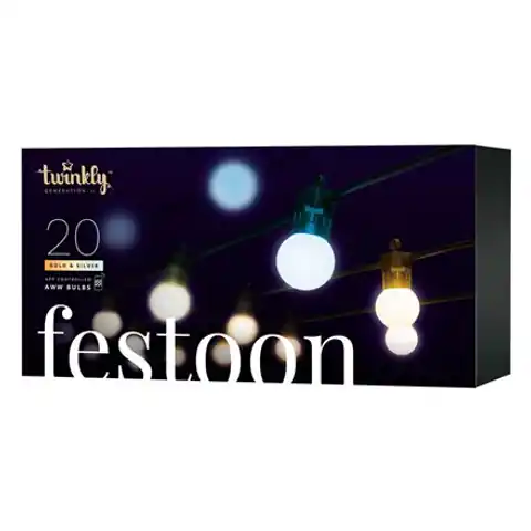 ⁨Twinkly Festoon Smart LED Lights 20 żarówek AWW (złoto+srebro) G45, 10m⁩ w sklepie Wasserman.eu