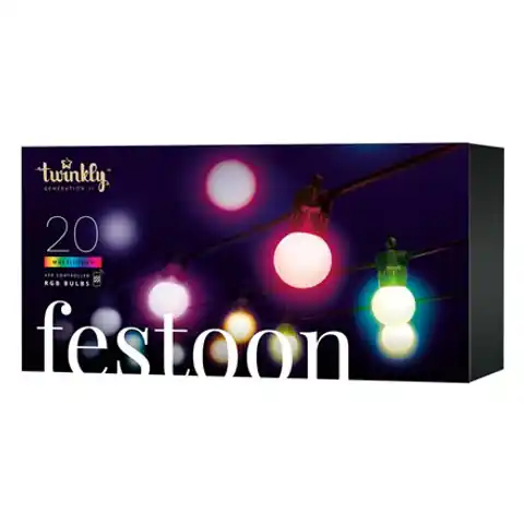 ⁨Twinkly Festoon Smart LED Lights 20 żarówek RGB (wielokolorowych) G45, 10m⁩ w sklepie Wasserman.eu