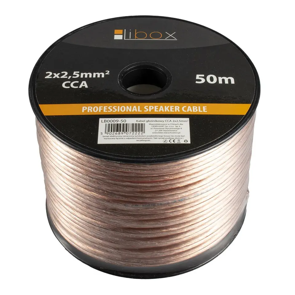 Libox Kabel głośnikowy 2x2,50mm LB0009-50 audio cable 50 m Transparent at Wasserman.eu