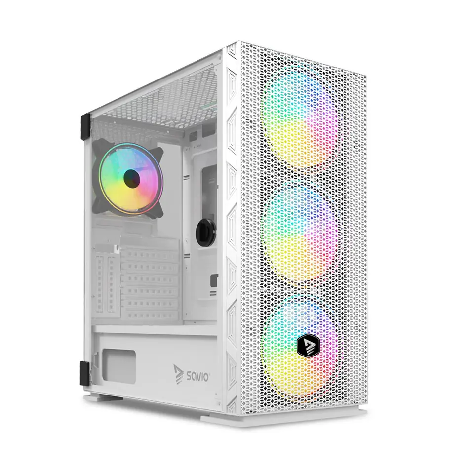 ⁨SAVIO Raptor White X1 ARGB Glass/Mesh White Computer Case⁩ at Wasserman.eu