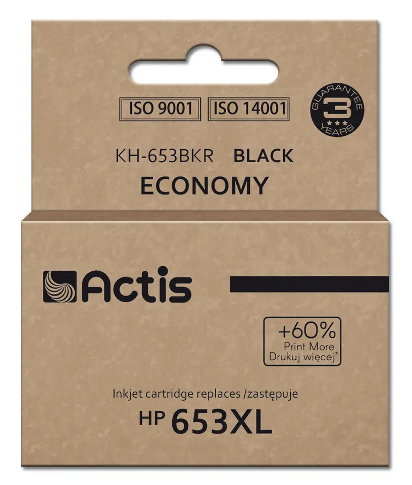 ⁨Actis KH-653BKR Ink for HP printer, replacement HP 653XL 3YM75AE; Premium; 20ml; 575 pages; black⁩ at Wasserman.eu