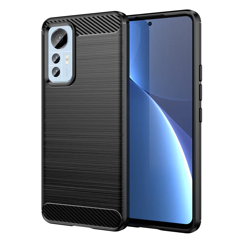 ⁨Carbon Case etui Xiaomi 12 Lite elastyczny silikonowy karbonowy pokrowiec czarne⁩ w sklepie Wasserman.eu