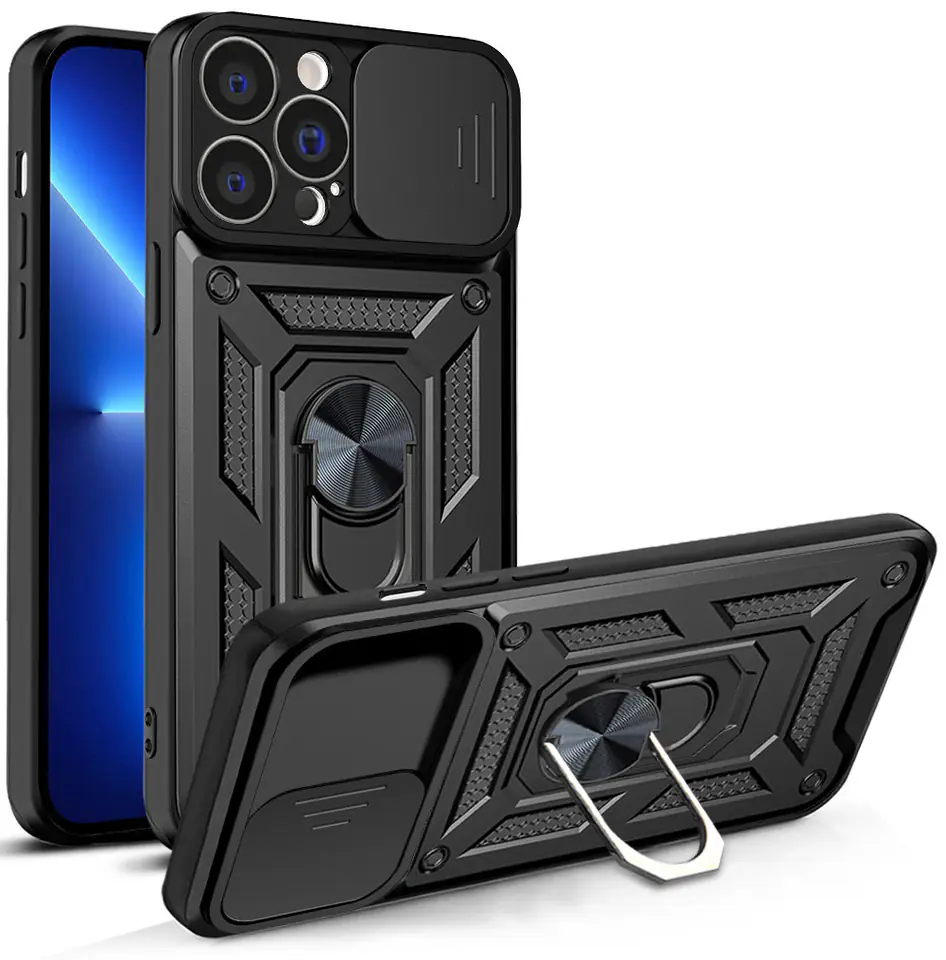 ⁨Hybrid Armor Camshield etui iPhone 13 Pro Max pancerny pokrowiec z osłoną na aparat czarne⁩ w sklepie Wasserman.eu