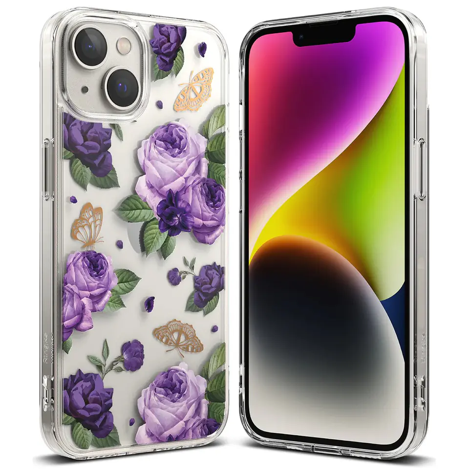 ⁨Ringke Fusion Design pancerne etui pokrowiec z żelową ramką iPhone 14 Plus przezroczysty (Purple rose) (FD637E29)⁩ w sklepie Wasserman.eu