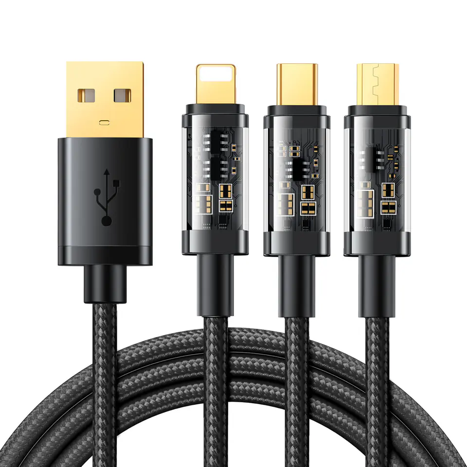 ⁨3w1 kabel przewód USB - USB-C / Lightning / micro USB 3.5 A 1.2m czarny⁩ w sklepie Wasserman.eu