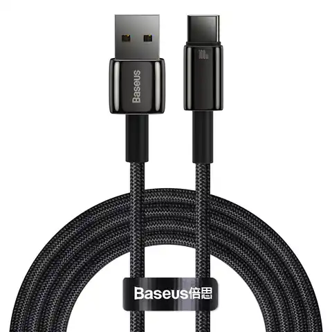 ⁨Baseus Tungsten Gold kabel USB-A - USB-C 480Mb/s 100W 2m czarny (CAWJ000101)⁩ w sklepie Wasserman.eu