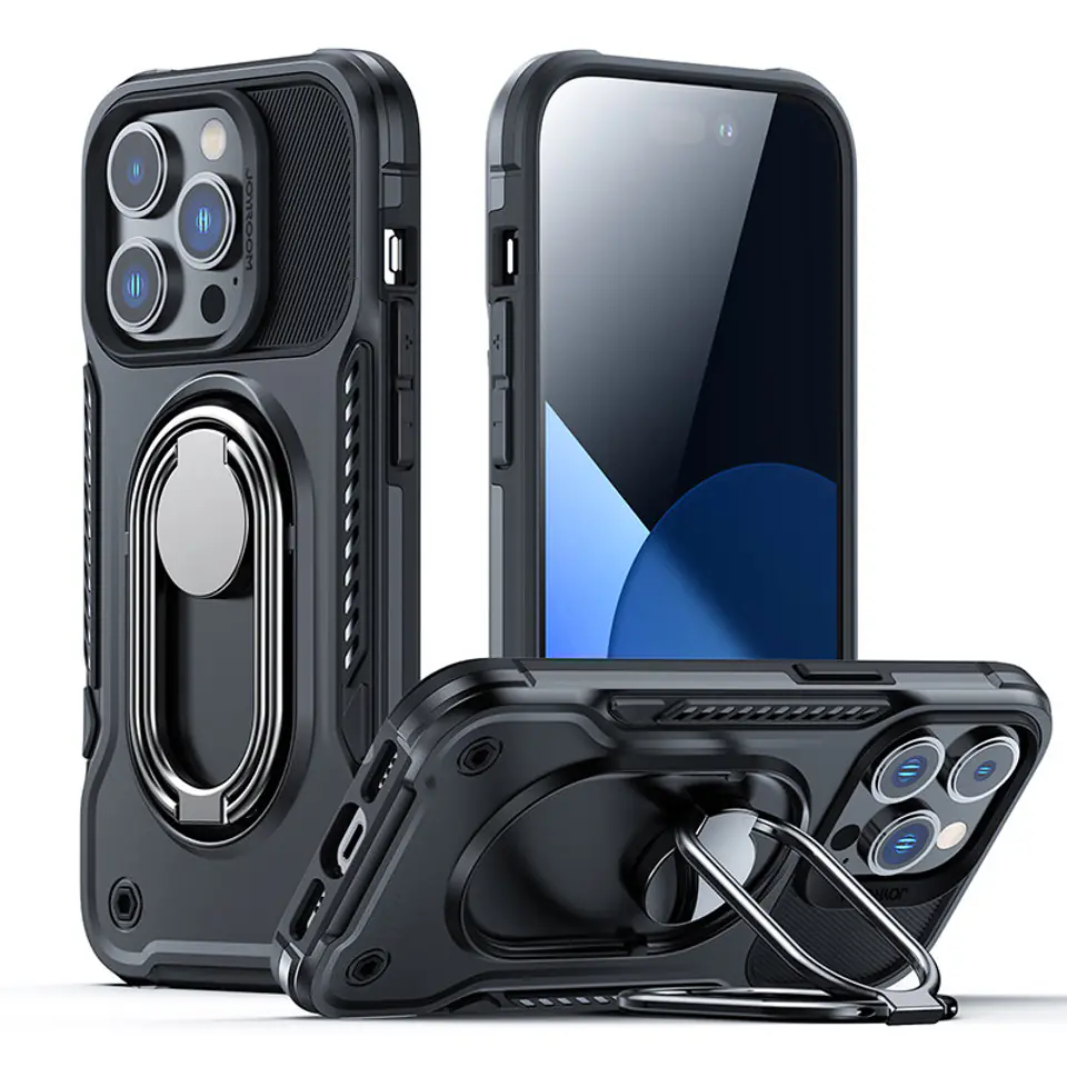 ⁨Joyroom Dual Hinge etui iPhone 14 Pro pancerny pokrowiec z podstawką uchwytem ring holder czarne⁩ w sklepie Wasserman.eu