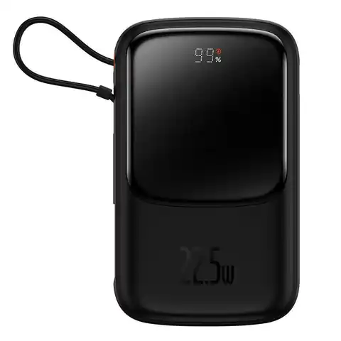 ⁨Baseus Qpow Digital Display powerbank z szybkim ładowaniem 10000mAh 22,5W QC/PD/SCP/FCP z wbudowanym kablem USB-C czarny⁩ w sklepie Wasserman.eu