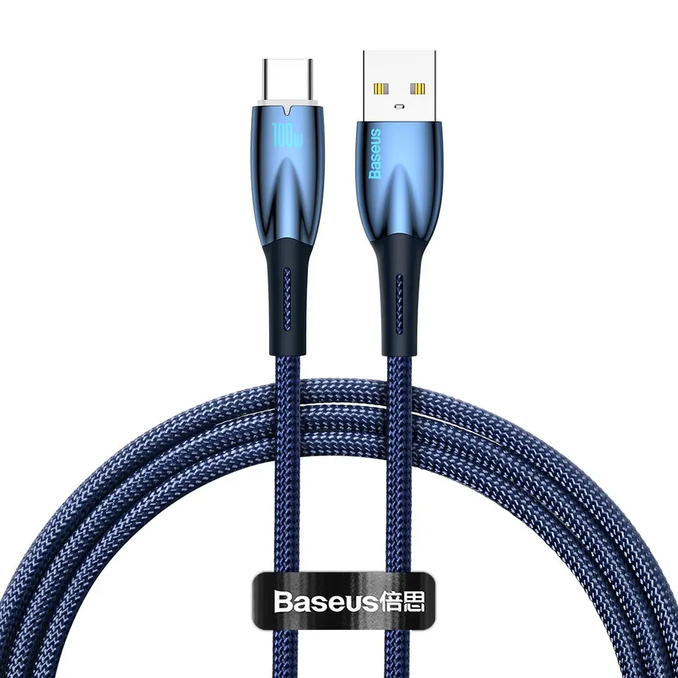 ⁨Baseus Glimmer Series kabel do szybkiego ładowania USB-A - USB-C 100W 480Mb/s 1m niebieski⁩ w sklepie Wasserman.eu