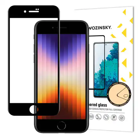 ⁨Wozinsky super wytrzymałe szkło hartowane Full Glue na cały ekran z ramką Case Friendly iPhone SE 2022 / SE 2020 / iPhone 8 / iPhone 7 czarny⁩ w sklepie Wasserman.eu