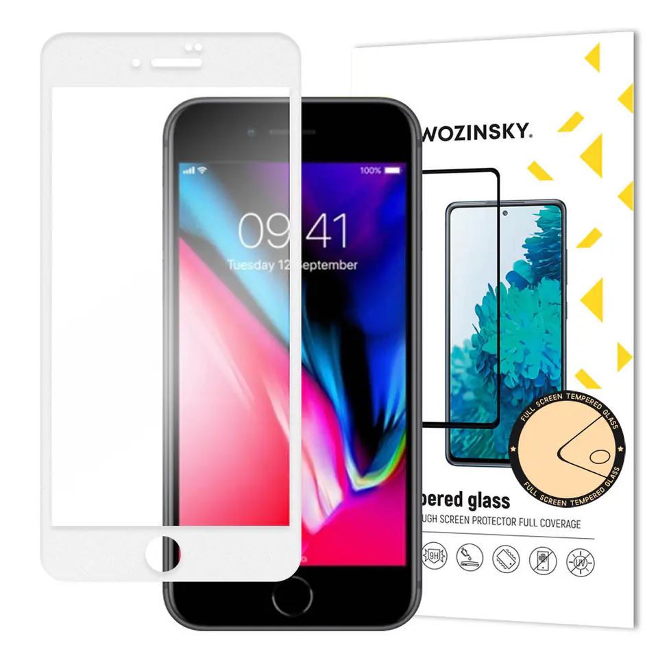 ⁨Wozinsky super wytrzymałe szkło hartowane Full Glue na cały ekran z ramką Case Friendly iPhone SE 2022 / SE 2020 / iPhone 8 / iPhone 7 biały⁩ w sklepie Wasserman.eu