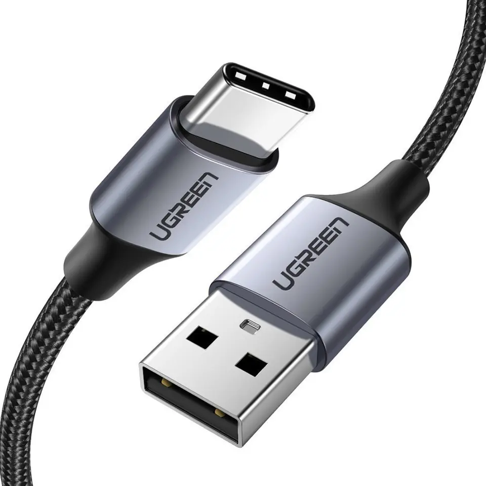 ⁨USB to USB-C Cable QC3.0 UGREEN 2m with Aluminum Plug (Black)⁩ at Wasserman.eu