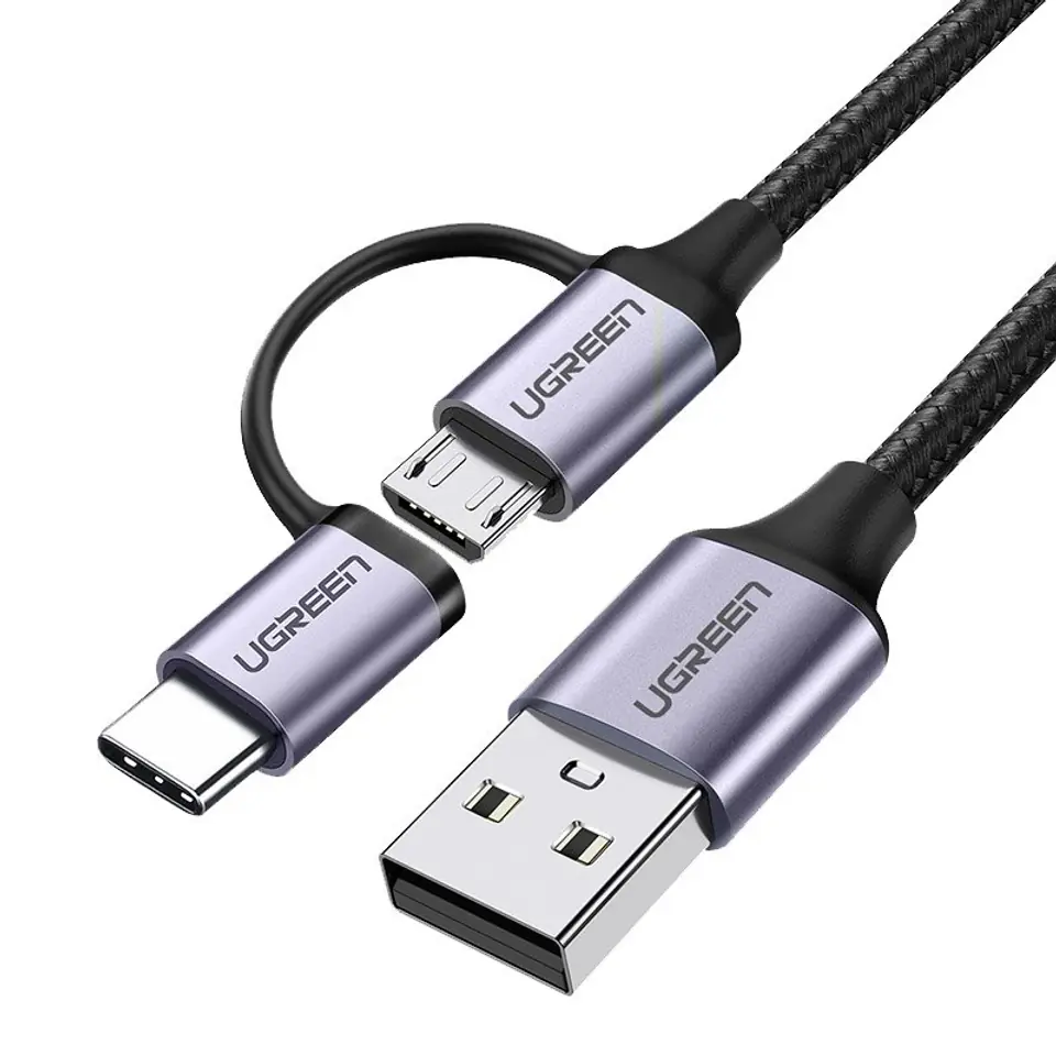 ⁨USB cable 2in1 UGREEN Type-C / Micro USB, QC 3.0, 1m (black)⁩ at Wasserman.eu