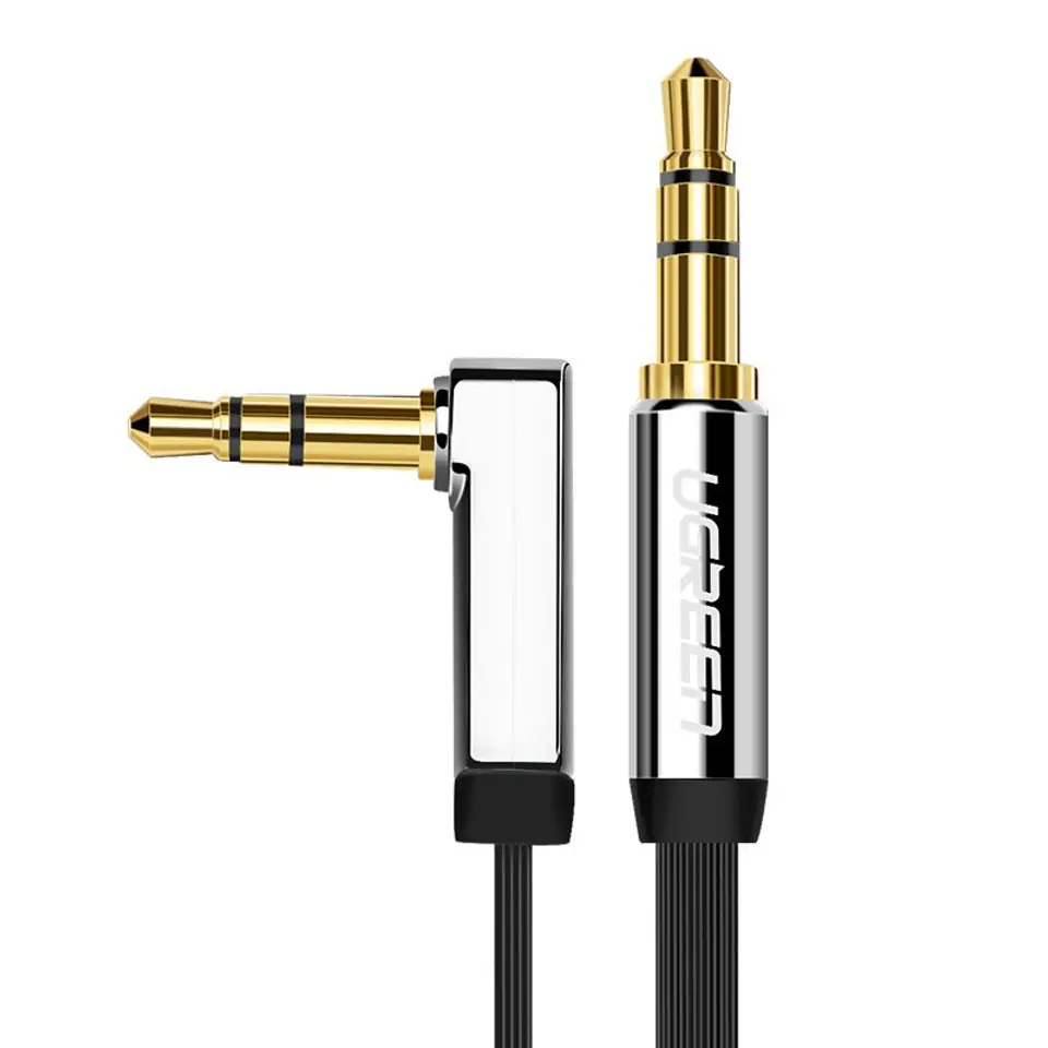 ⁨Płaski kabel przewód audio AUX 3.5mm mini jack 1m srebrny⁩ w sklepie Wasserman.eu