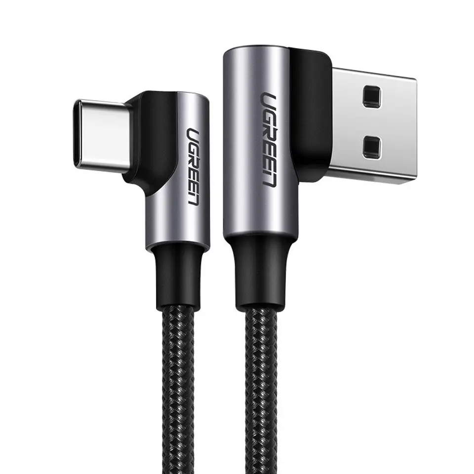 ⁨Ugreen kątowy kabel przewód USB - USB Typ C Quick Charge 3.0 QC3.0 3 A 0,5 m szary (US176 20855)⁩ w sklepie Wasserman.eu