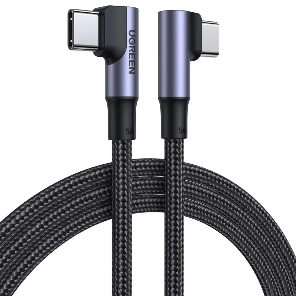 ⁨Kątowy kabel przewód w oplocie USB-C Quick Charge PD 100W 1m czarny⁩ w sklepie Wasserman.eu