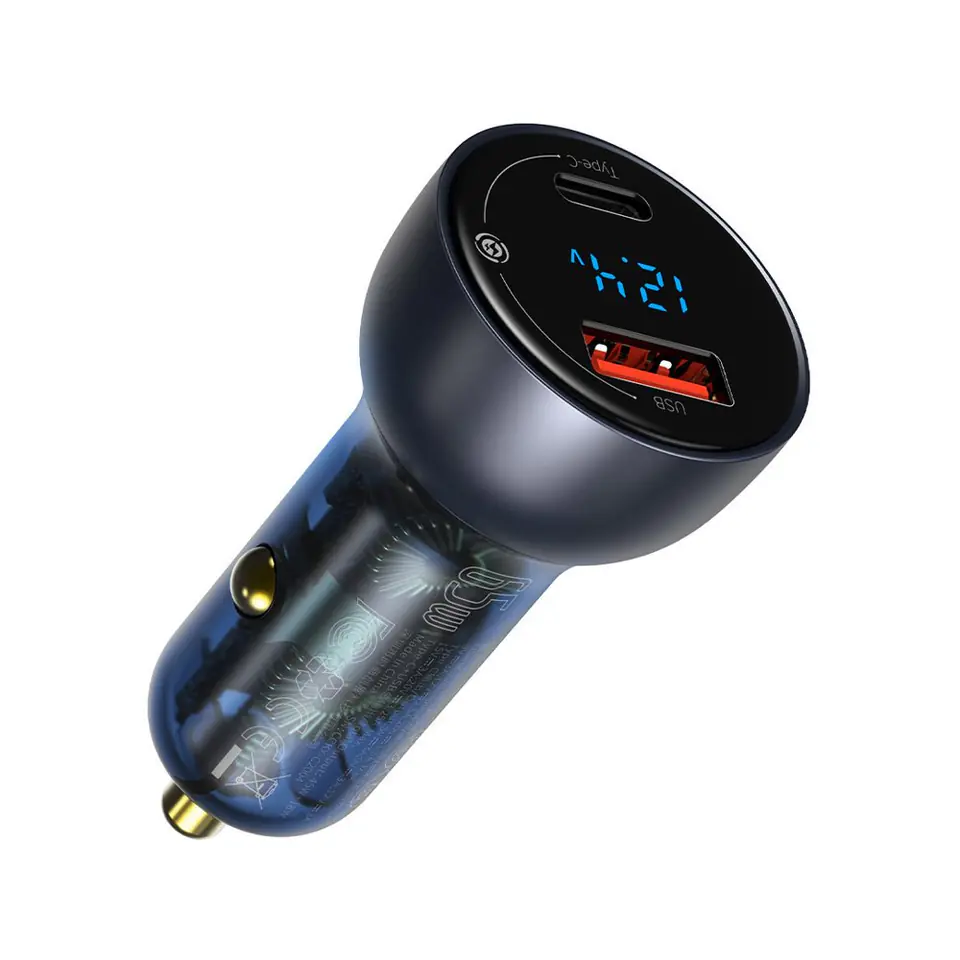 ⁨Car charger Baseus USB /USB-C Type-C LED 65W QC PPS Grey⁩ at Wasserman.eu