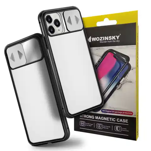 ⁨Wozinsky Magnetic Cam Slider Case magnetyczne etui 360 na cały telefon szkło na ekran osłona na aparat Huawei P40 czarny⁩ w sklepie Wasserman.eu