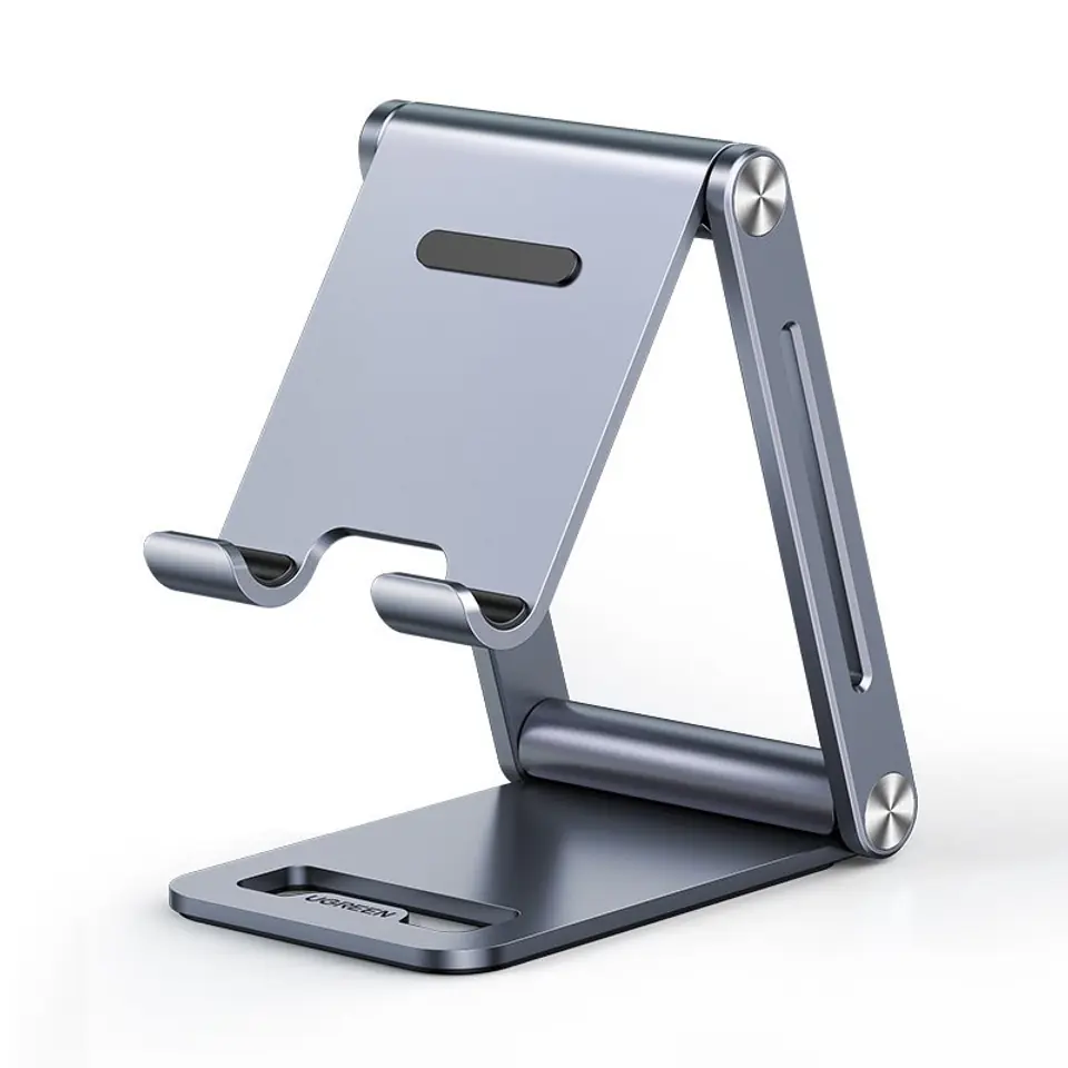 ⁨Solidna składana podstawka na telefon tablet metalowa aluminiowa szary⁩ w sklepie Wasserman.eu