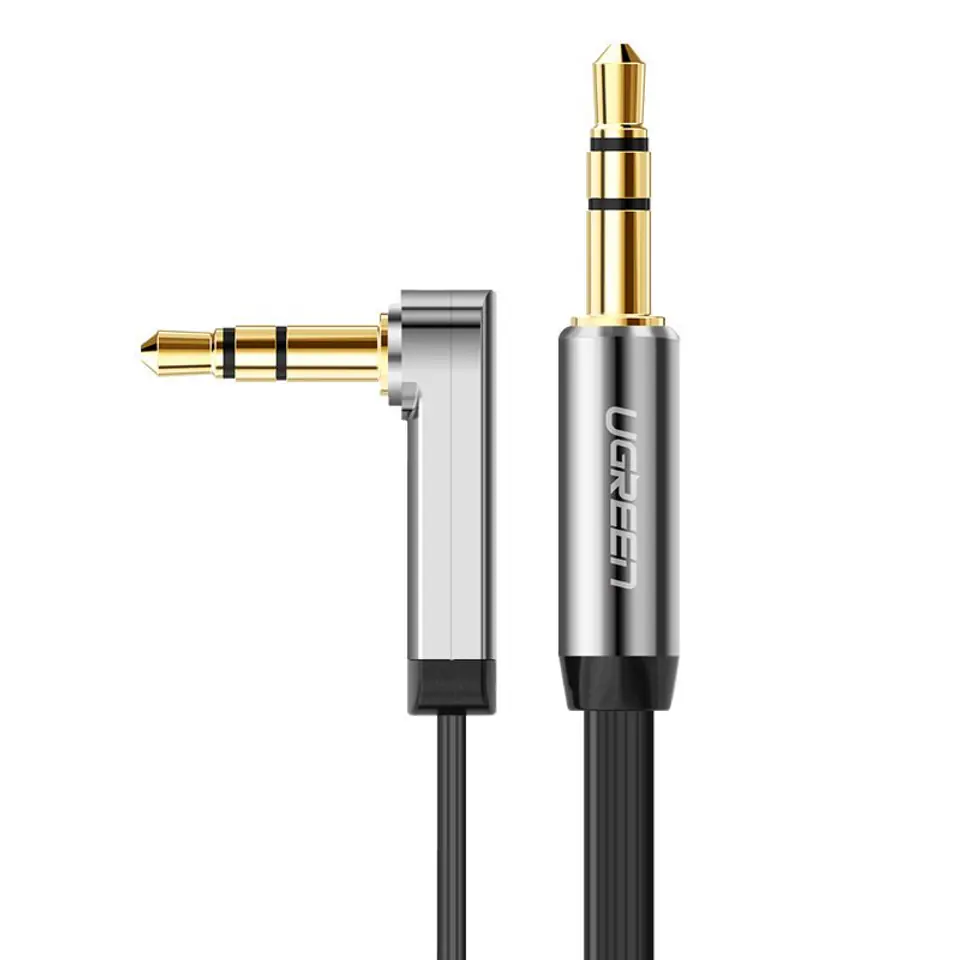⁨Kabel przewód płaski kątowy audio AUX 3.5mm minijack 0.5m czarny⁩ w sklepie Wasserman.eu