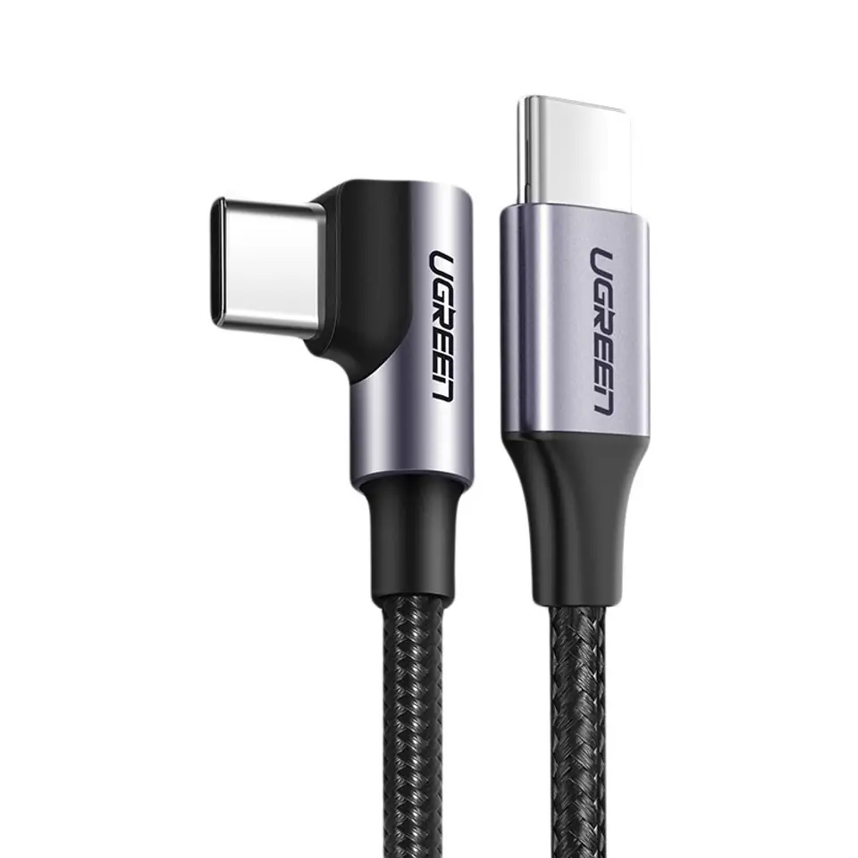 ⁨Kątowy kabel przewód USB-C Power Delivery 60W 20V 3A 1m czarno-szary⁩ w sklepie Wasserman.eu