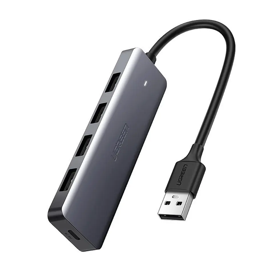 ⁨Ugreen rozdzielacz HUB USB - 4x USB 3.2 Gen 1 z portem zasilania micro USB szary (CM219 50985)⁩ w sklepie Wasserman.eu