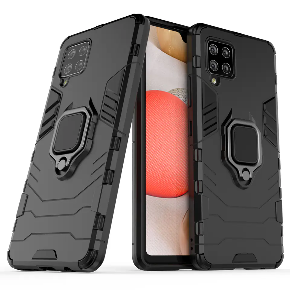⁨Ring Armor pancerne hybrydowe etui pokrowiec + magnetyczny uchwyt Samsung Galaxy A42 5G czarny⁩ w sklepie Wasserman.eu