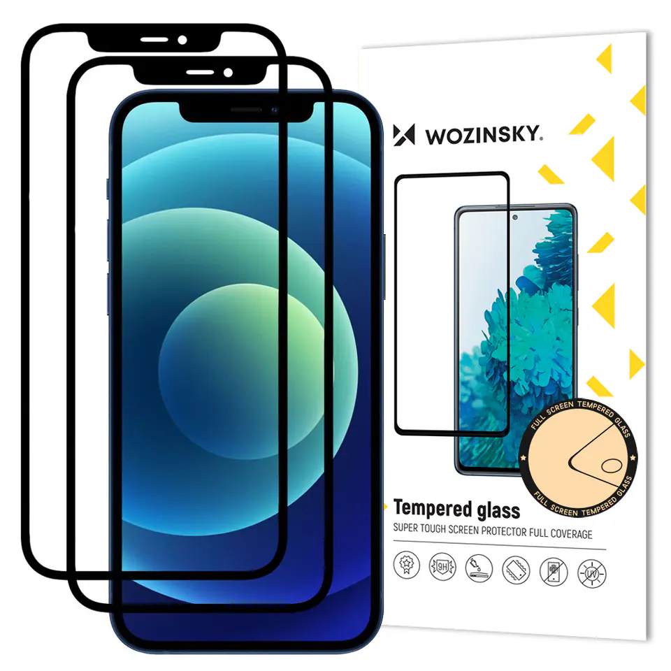 ⁨Wozinsky zestaw 2x super wytrzymałe szkło hartowane Full Glue na cały ekran z ramką Case Friendly iPhone 12 Pro / iPhone 12 czarny⁩ w sklepie Wasserman.eu