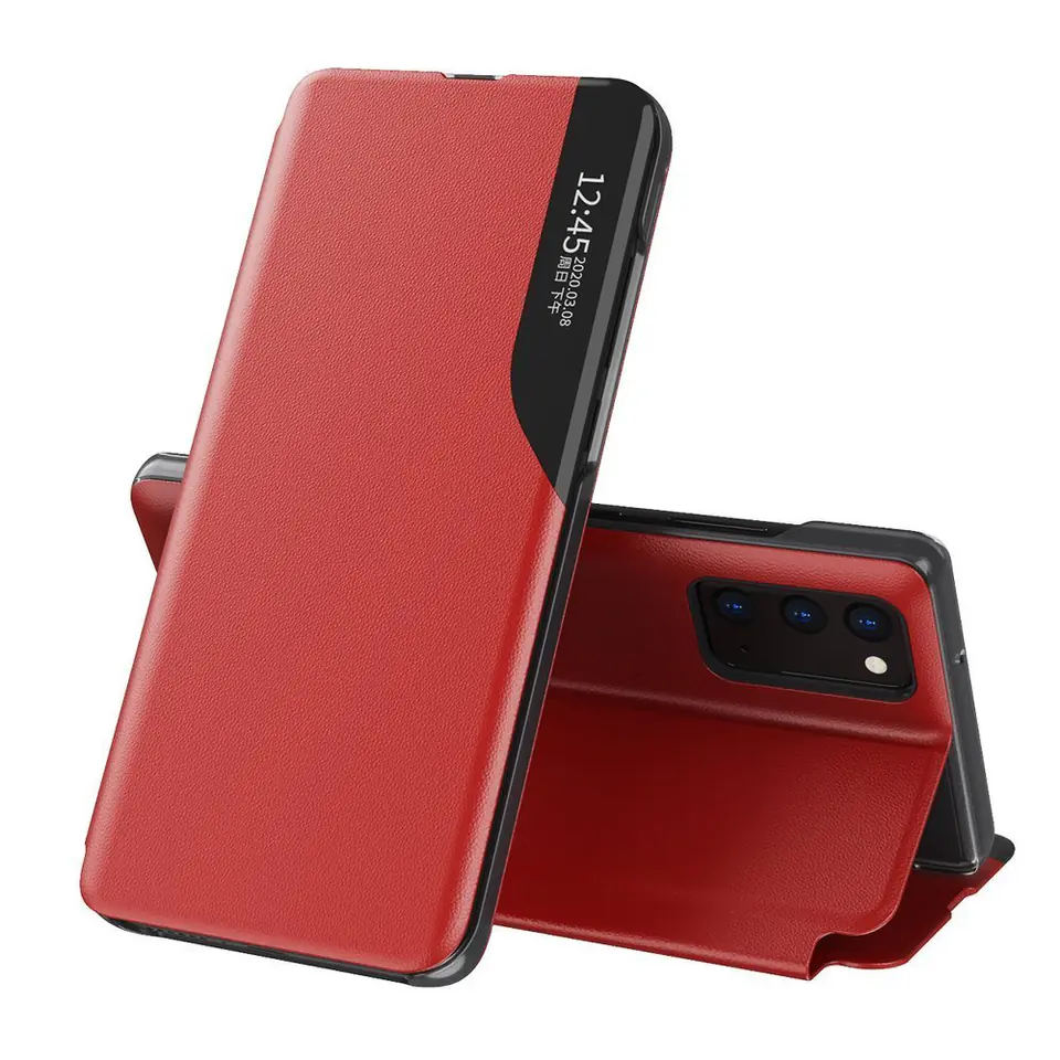 ⁨Eco Leather View Case elegancki futerał etui z klapką i funkcją podstawki Samsung Galaxy A52s 5G / A52 5G / A52 4G czerwony⁩ w sklepie Wasserman.eu