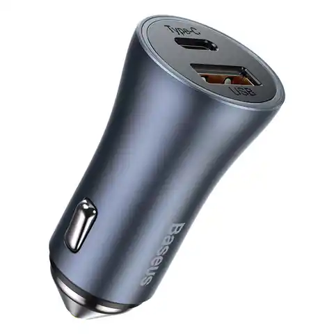 ⁨Baseus Golden Contactor Pro Car Charger, USB + USB-C, QC4.0+, PD, SCP, 40W (grey)⁩ at Wasserman.eu