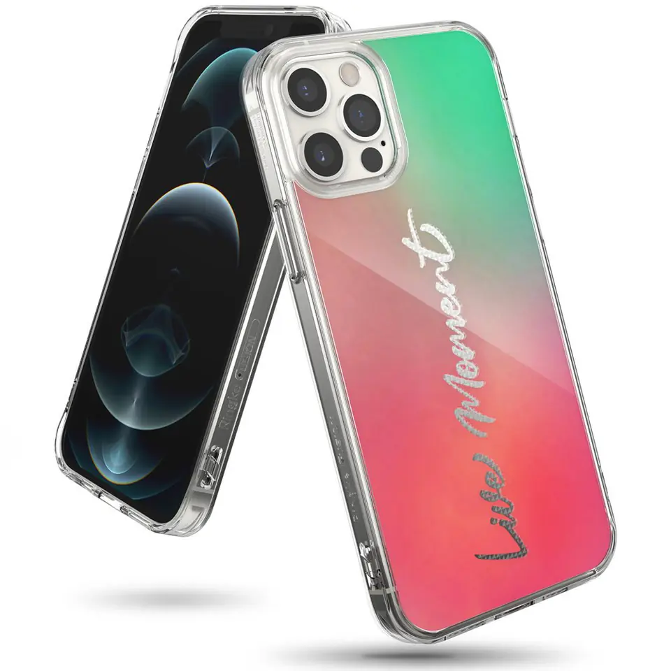 ⁨Ringke Fusion Design pancerne etui pokrowiec z żelową ramką iPhone 12 Pro Max różowo-zielony (GNAP0028)⁩ w sklepie Wasserman.eu