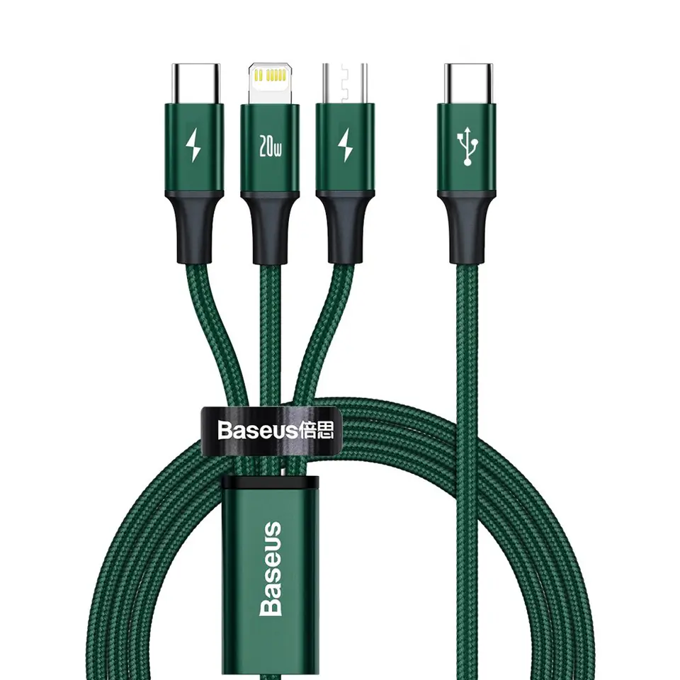 ⁨Baseus Rapid Series 3in1 USB-C Cable, micro USB / Lightning / USB-C, 20W, 1.5m (green)⁩ at Wasserman.eu