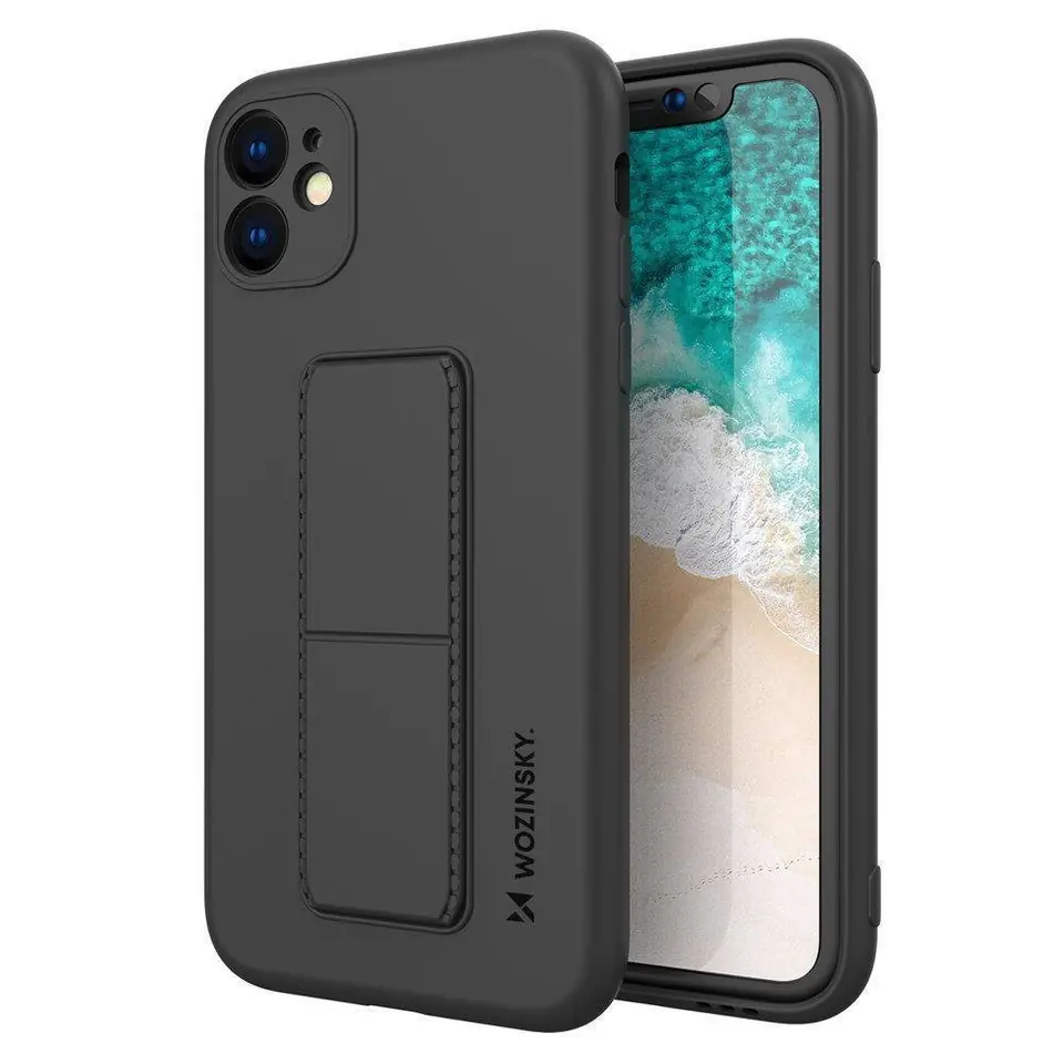 ⁨Wozinsky Kickstand Case silikonowe etui z podstawką iPhone 12 mini czarne⁩ w sklepie Wasserman.eu