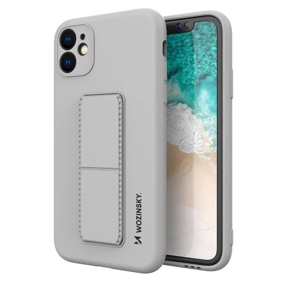 ⁨Wozinsky Kickstand Case silikonowe etui z podstawką iPhone 11 Pro Max szare⁩ w sklepie Wasserman.eu