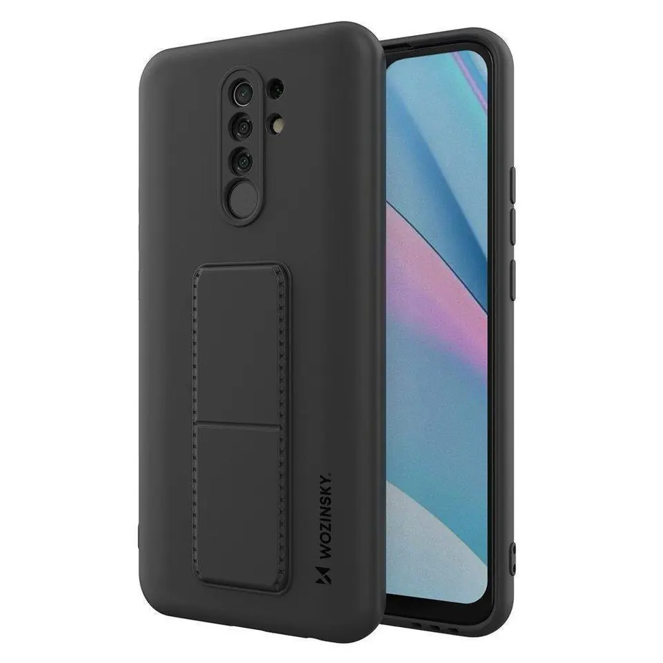 ⁨Wozinsky Kickstand Case silikonowe etui z podstawką etui Xiaomi Redmi 9 czarne⁩ w sklepie Wasserman.eu