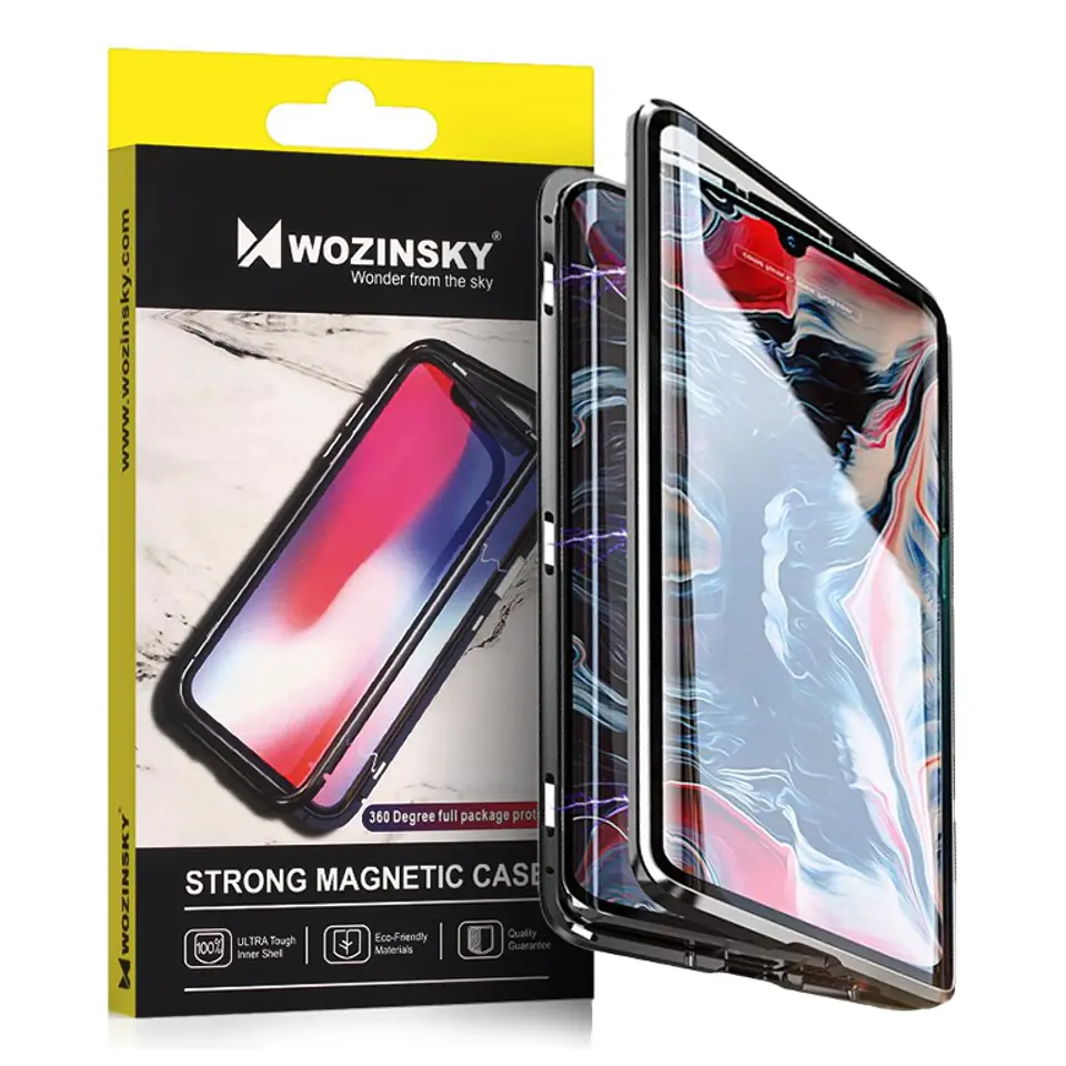 ⁨Wozinsky Full Magnetic Case magnetyczne etui 360 pokrowiec na przód i tył z wbudowanym szkłem Vivo X60 czarno-przezroczysty⁩ w sklepie Wasserman.eu