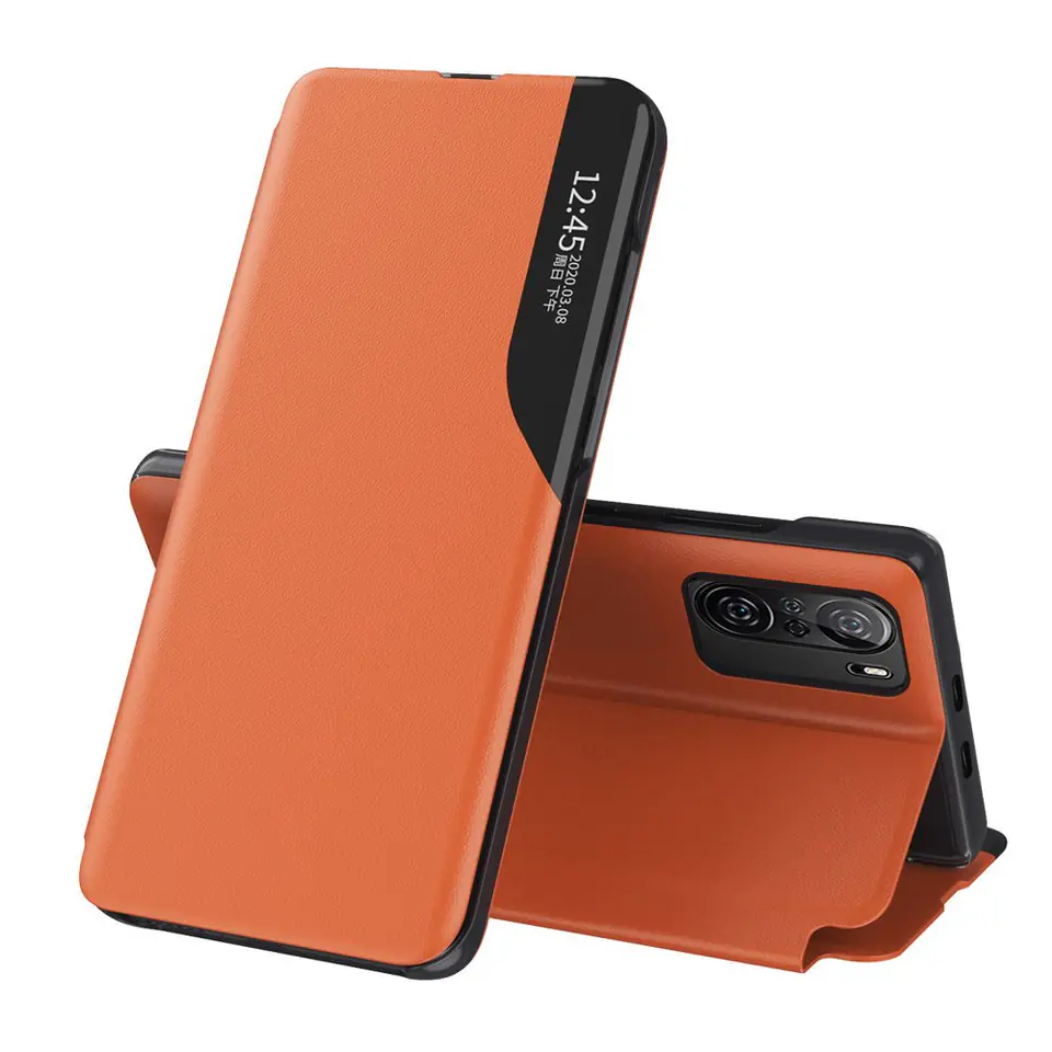 ⁨Eco Leather View Case elegancki futerał etui z klapką i funkcją podstawki Xiaomi Redmi K40 Pro+ / K40 Pro / K40 / Poco F3 pomarańczowy⁩ w sklepie Wasserman.eu