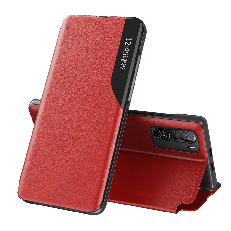 ⁨Eco Leather View Case elegancki futerał etui z klapką i funkcją podstawki Xiaomi Redmi K40 Pro+ / K40 Pro / K40 / Poco F3 czerwony⁩ w sklepie Wasserman.eu