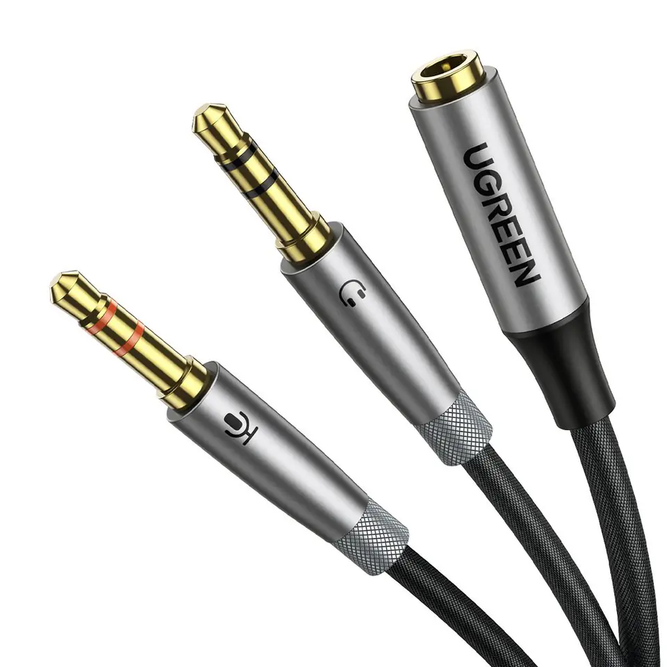 ⁨Ugreen kabel rozdzielacz AUX 3,5 mm mini jack (żeński) - 2x 3,5 mm mini jack (męski - mikrofon i słuchawki) srebrny (AV193 50255)⁩ w sklepie Wasserman.eu