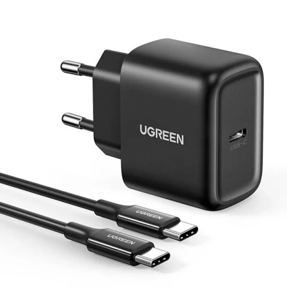 ⁨UGREEN CD250 Wall Charger, 25W, USB-C (Black) + USB-C to USB-C Cable, 2m (Black)⁩ at Wasserman.eu