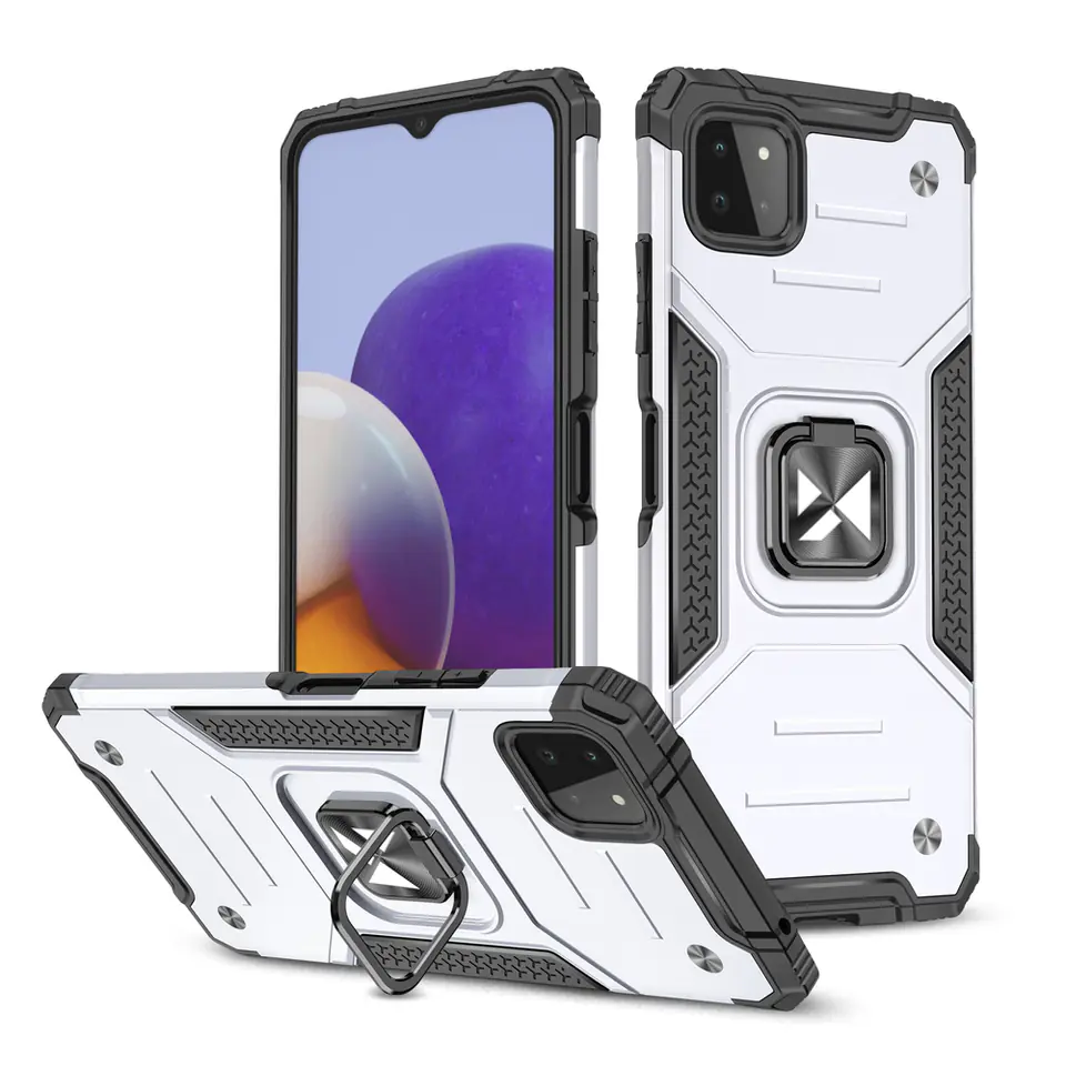 ⁨Wozinsky Ring Armor pancerne hybrydowe etui pokrowiec + magnetyczny uchwyt Samsung Galaxy A22 4G srebrny⁩ w sklepie Wasserman.eu