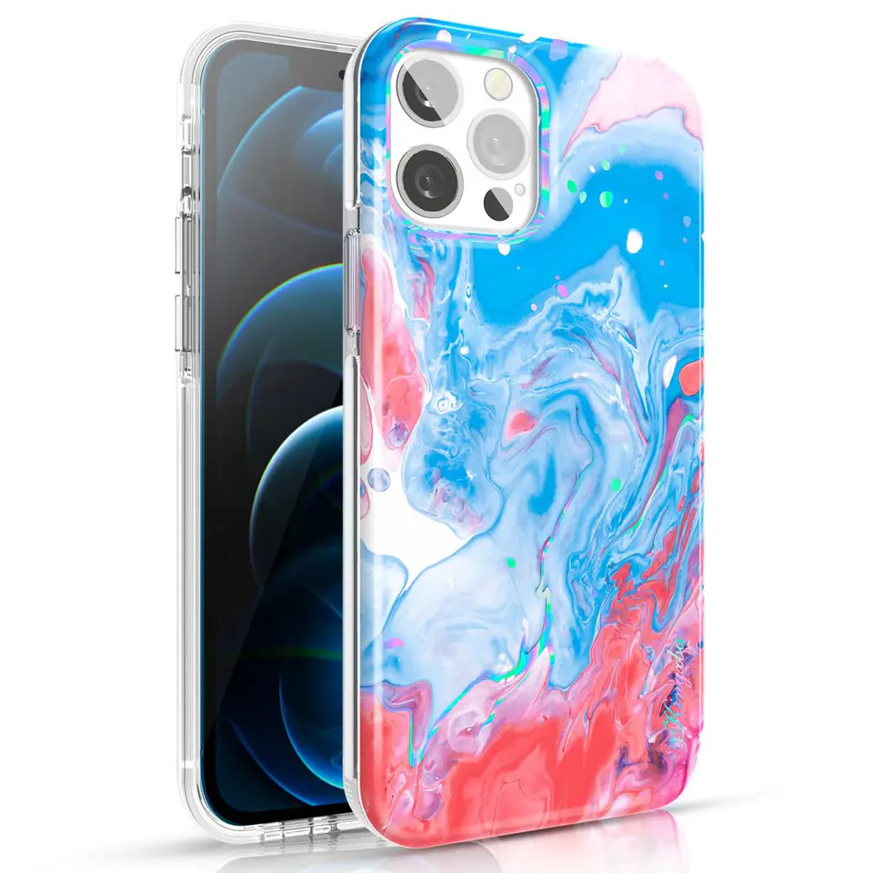 ⁨Kingxbar Watercolour Series kolorowe etui do iPhone 12 Pro Max niebieskoróżowy⁩ w sklepie Wasserman.eu