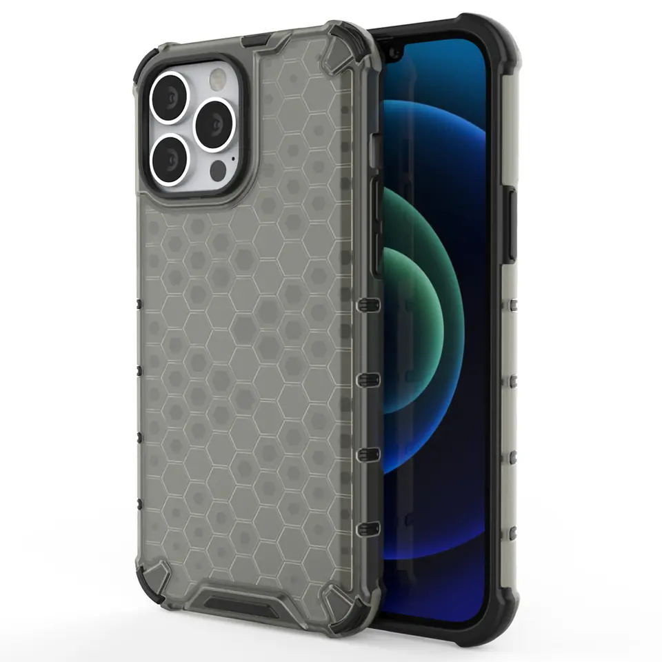 ⁨Honeycomb etui pancerny pokrowiec z żelową ramką iPhone 13 Pro Max czarny⁩ w sklepie Wasserman.eu