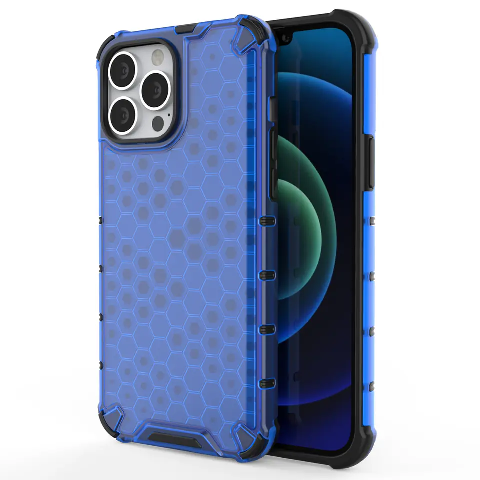 ⁨Honeycomb etui pancerny pokrowiec z żelową ramką iPhone 13 Pro Max niebieski⁩ w sklepie Wasserman.eu