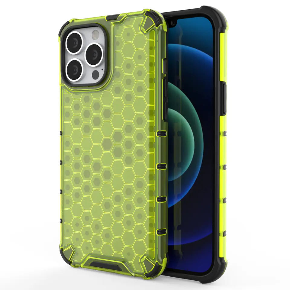 ⁨Honeycomb etui pancerny pokrowiec z żelową ramką iPhone 13 Pro Max zielony⁩ w sklepie Wasserman.eu