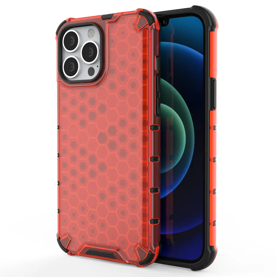 ⁨Honeycomb etui pancerny pokrowiec z żelową ramką iPhone 13 Pro Max czerwony⁩ w sklepie Wasserman.eu