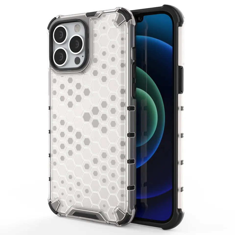 ⁨Honeycomb etui pancerny pokrowiec z żelową ramką iPhone 13 Pro Max przezroczysty⁩ w sklepie Wasserman.eu