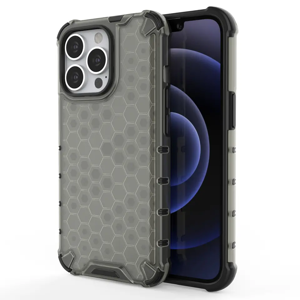 ⁨Honeycomb etui pancerny pokrowiec z żelową ramką iPhone 13 Pro czarny⁩ w sklepie Wasserman.eu